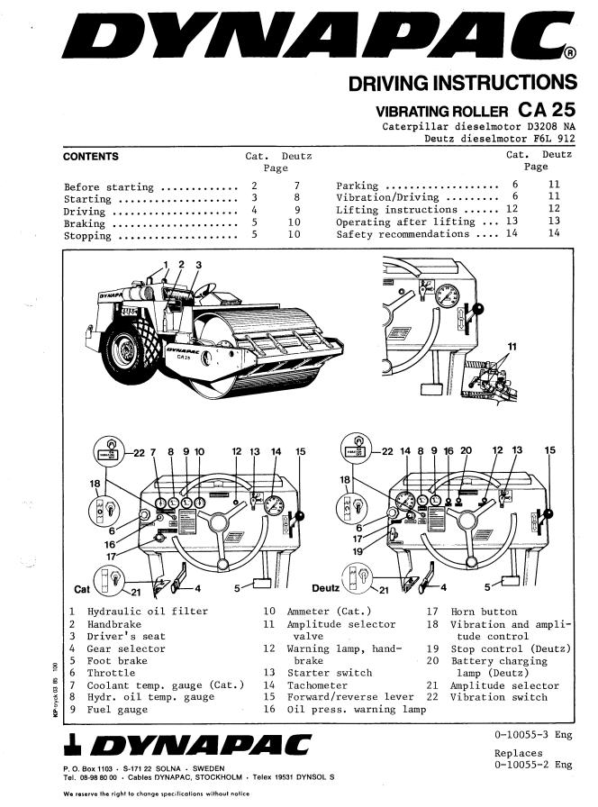 Dynapac Roller CA25 Operation Manual PDF
