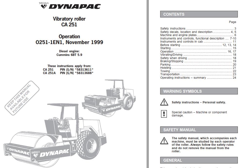 Dynapac Roller CA251 Operation Manual PDF