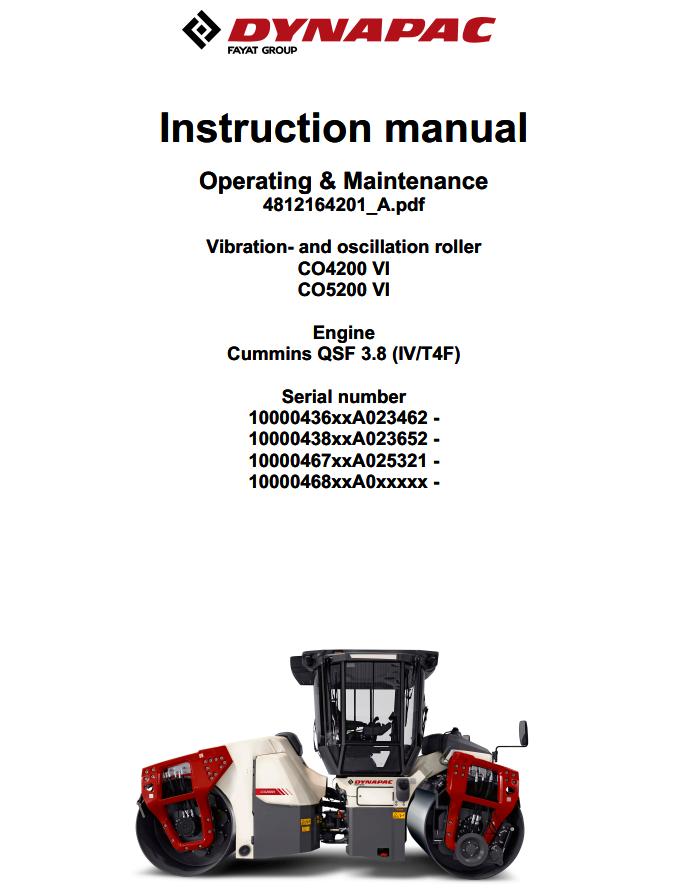 Dynapac Roller CO4200VI CO5200VI Operation Maintenance Manual PDF