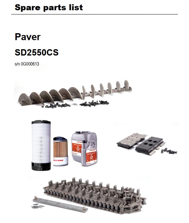 Dynapac SD2550CS Spare Parts List PDF