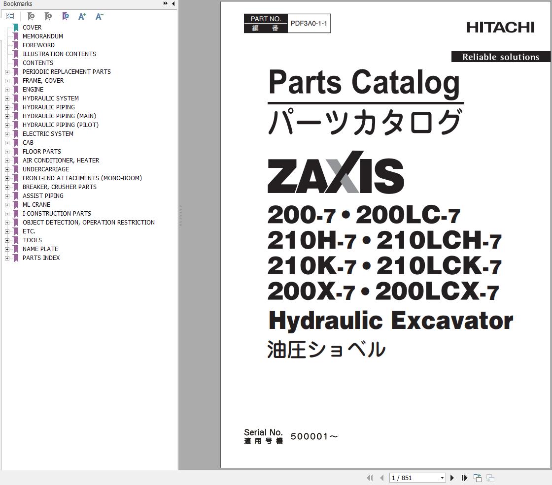 Hitachi ZX2007 Excavator Parts Catalog PDF