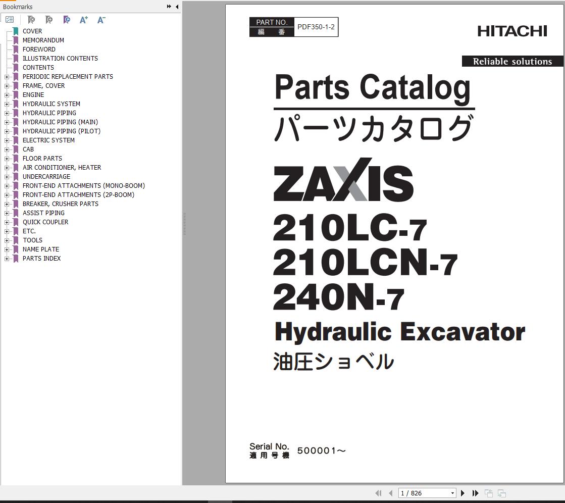 Hitachi ZX210LCN-7 ZX210LC-7 ZX240N-7 Excavator Parts Catalog PDF