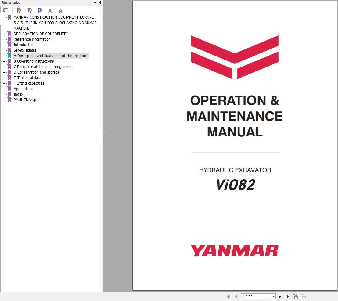Yanmar ViO82 Excavator Operation and Maintenance Manual