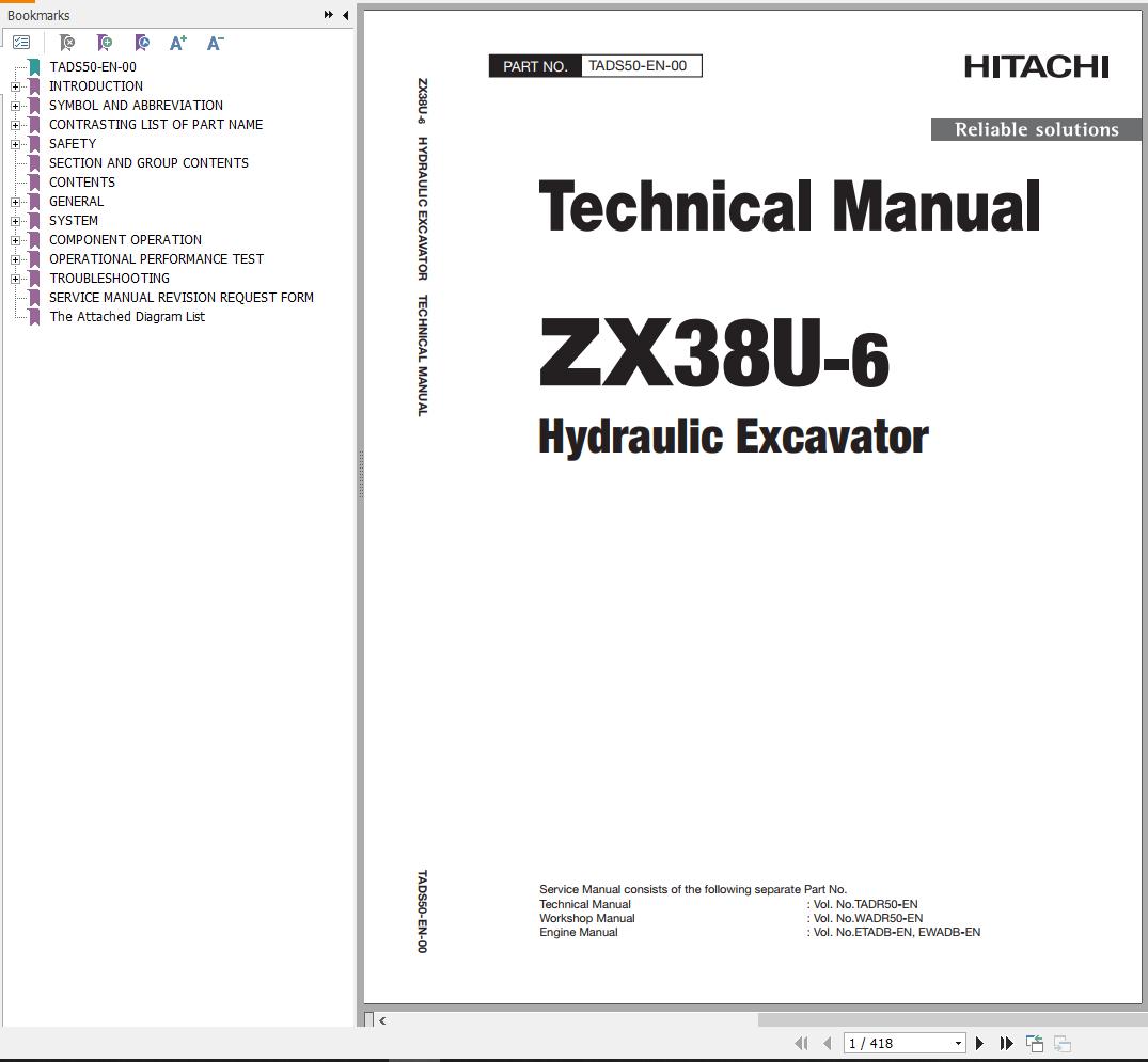 Hitachi ZX38U6 Excavator Technical Manual TADS50EN00 PDF