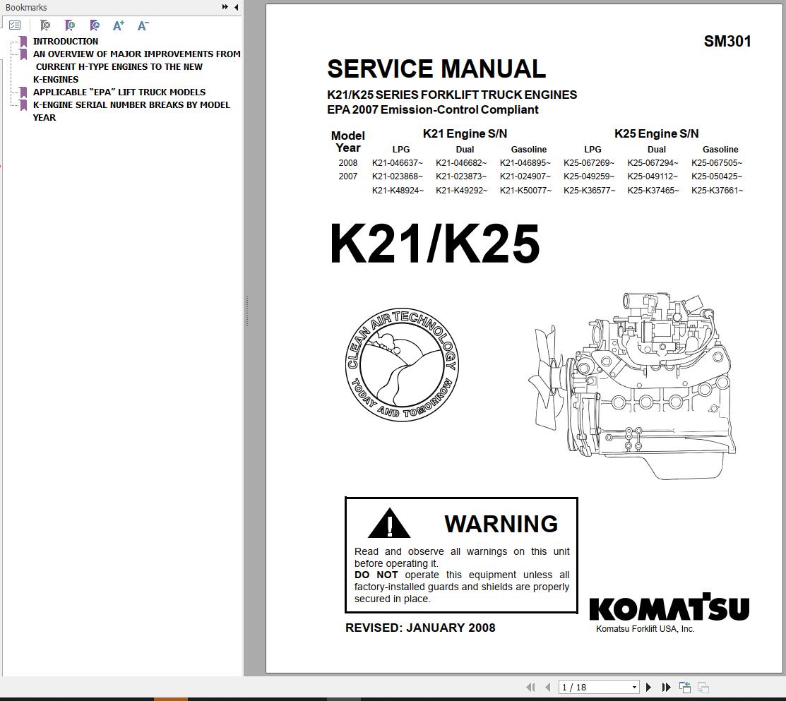 Komatsu FG(D)20,25,28,30,32,35(H)(T)16 (BX50) 2008 Forklift Parts