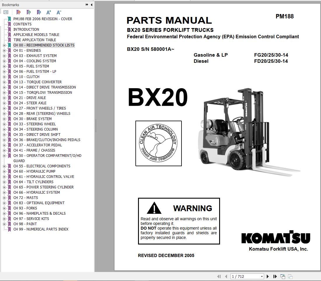 Komatsu FG(D)20,25,30(C)(H)(T)14 (BX20) Forklift Service Parts