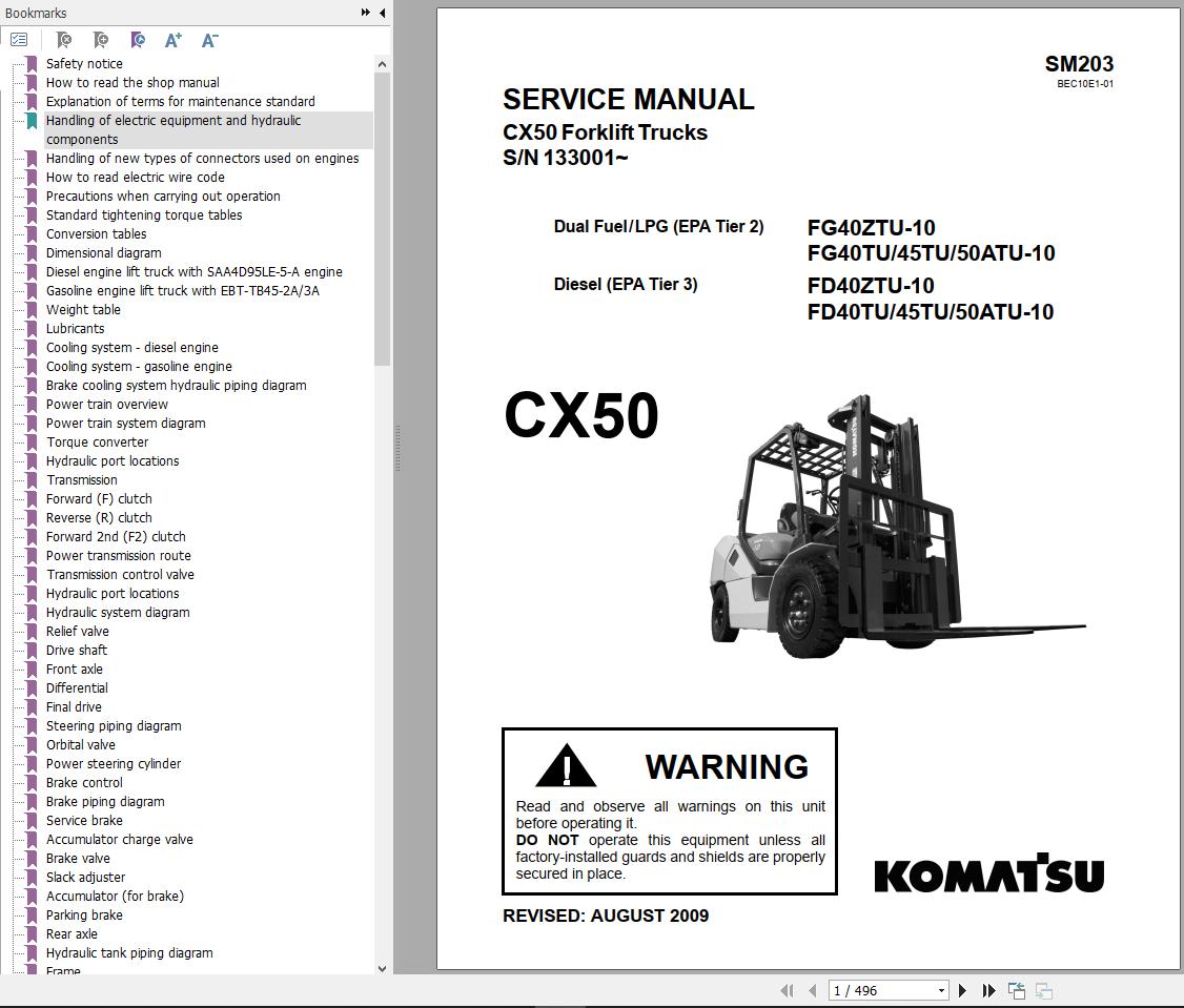 Komatsu FG(D)40,45,50(A)(T)(U)(Z)10 (CX50) Forklift Service Parts