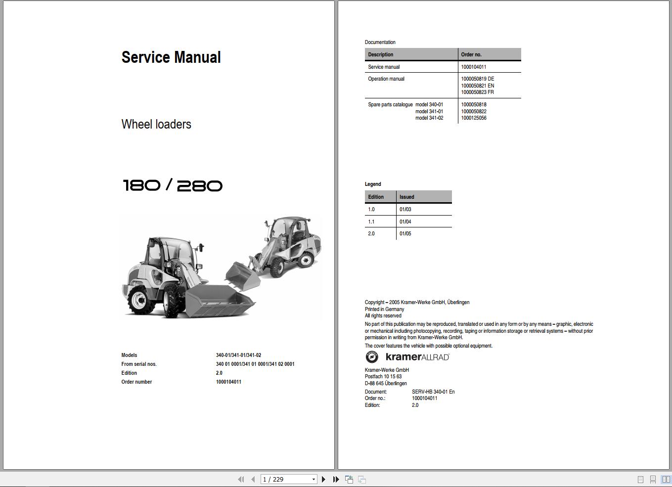 Kramer 180 280 Wheel Loader Service Manual PDF