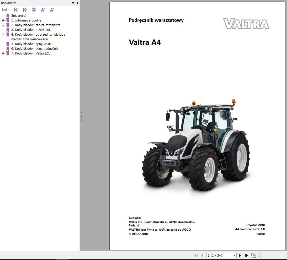 Valtra A4 Error Code Tractor Service Manual PL PDF