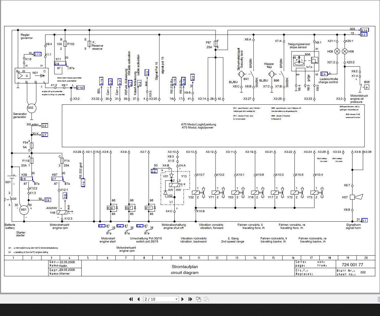 Bomag BMP851 Circuit Diagram Drawing No72400177 2006 EN DE PDF