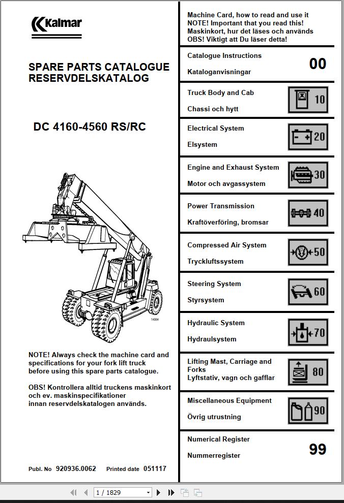 Kalmar DC41604560RS DC41604560RC Forklift Spare Parts Catalogue EN SV PDF