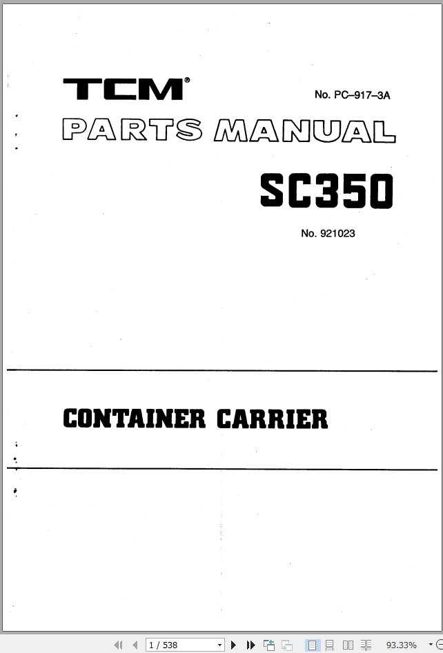 TCM SC350 Container Carrier Parts Manual PC9173A PDF
