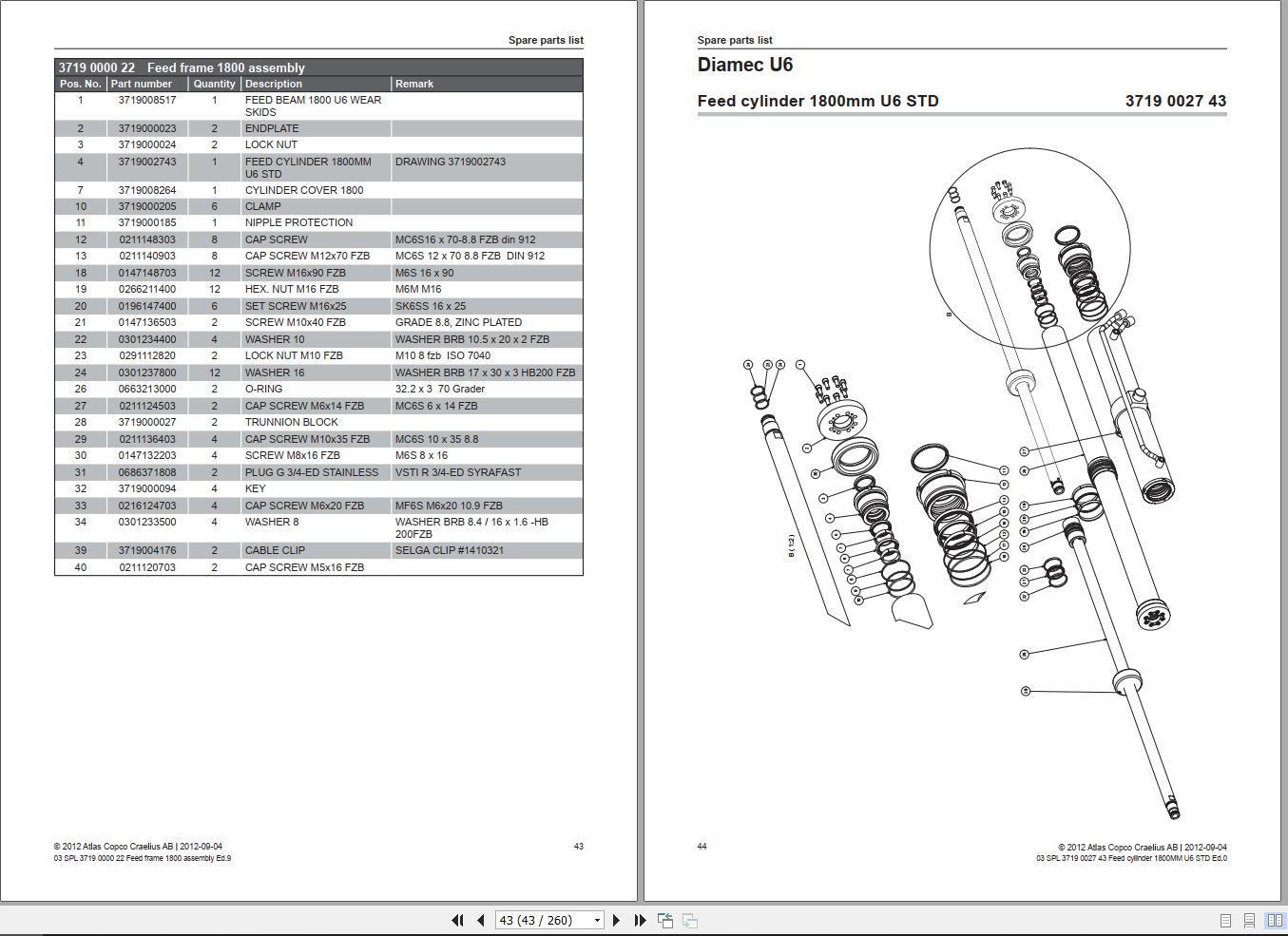 Atlas Copco Diamec U6PHC Drill Rigs Spare Parts List PDF