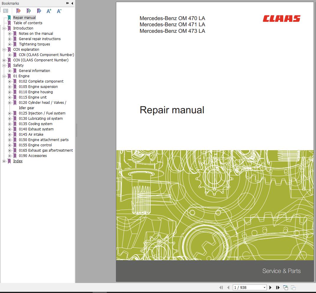Claas MercedesBenz Engine OM470LA OM471LA OM473LA Repair Manual PDF