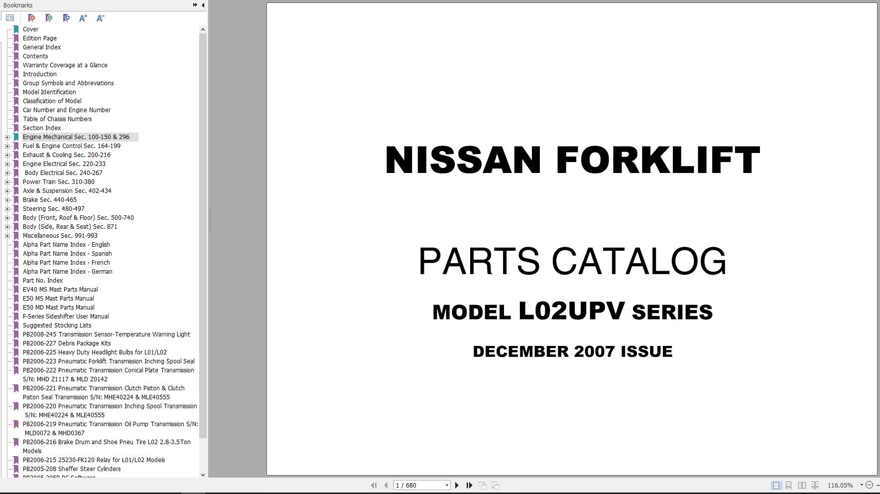 Nissan L02UPV Series Forklift Parts Catalog CF540UBOOK PDF