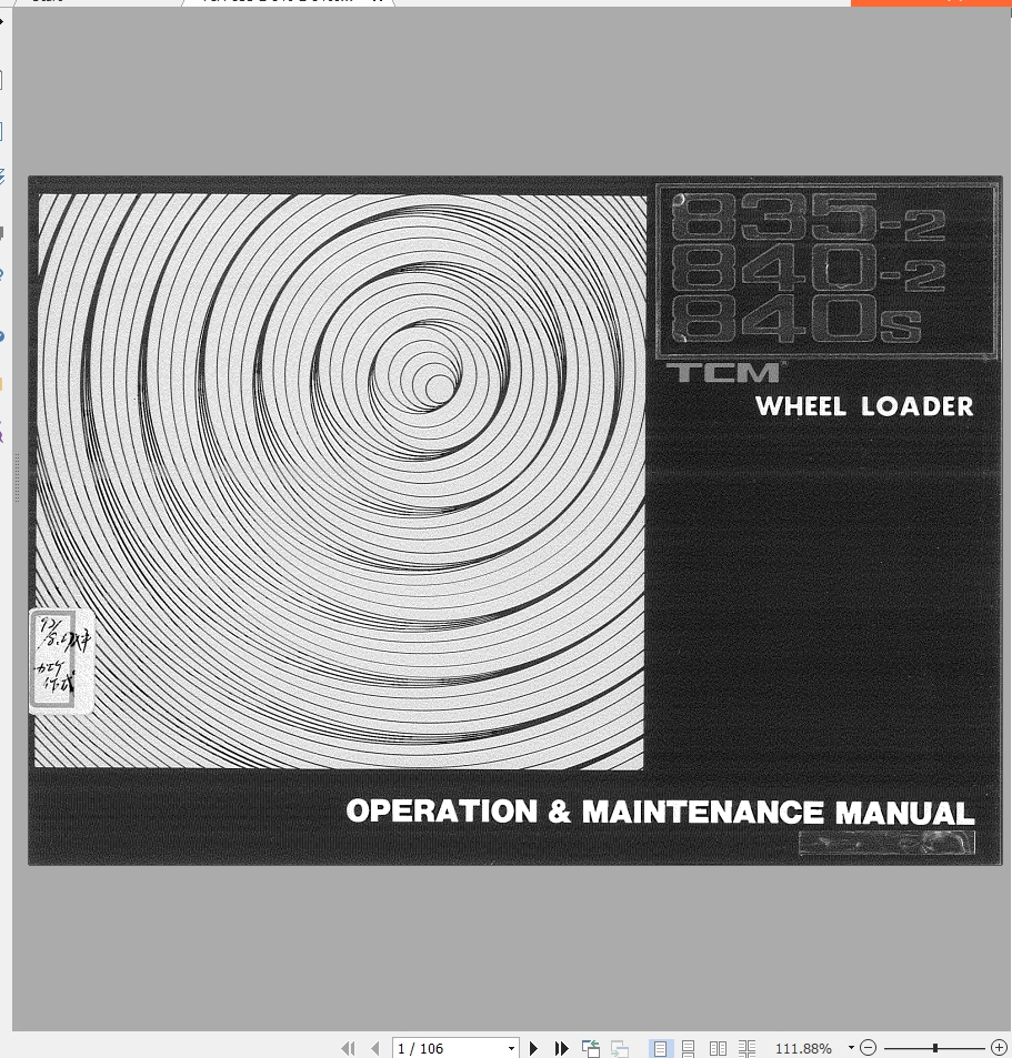 TCM 8352 8402 840s Wheel Loader Operation Maintenance Manual 6432