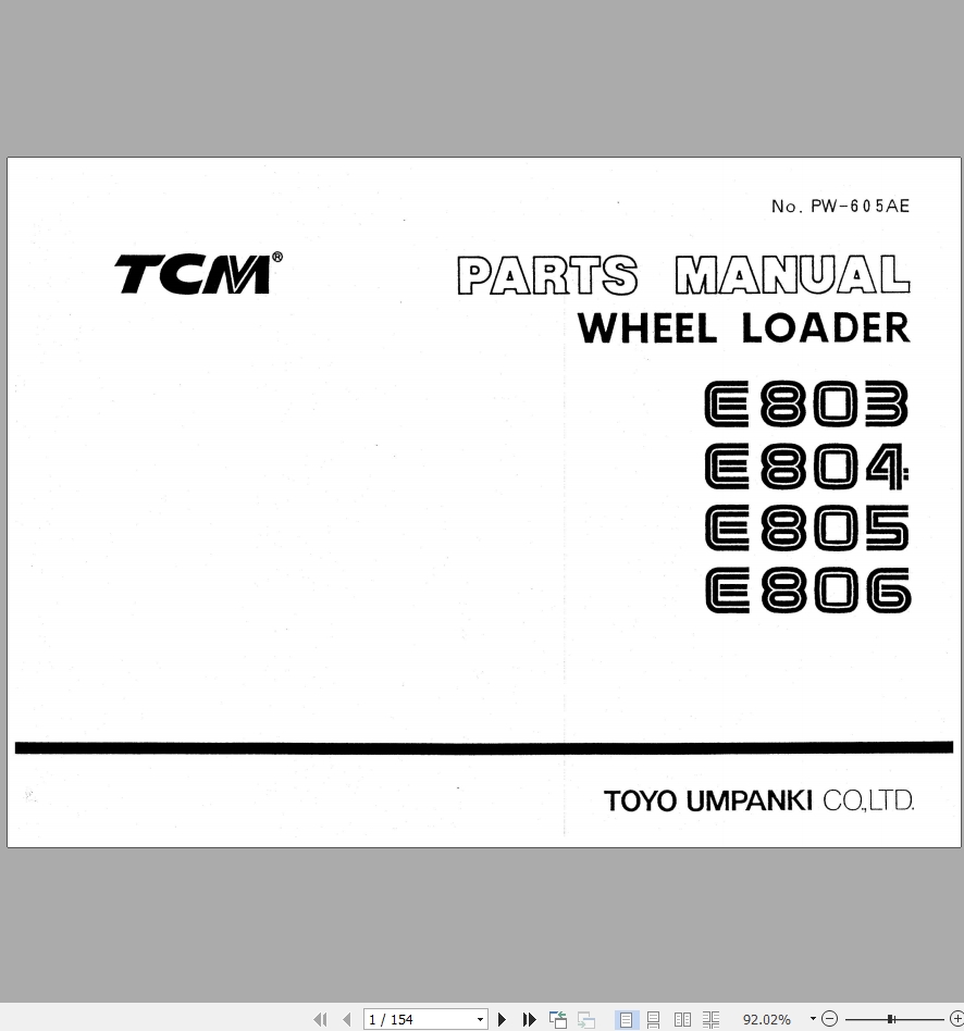 TCM E803 E804 E805 E806 Wheel Loader Parts Manual PW605AE PDF