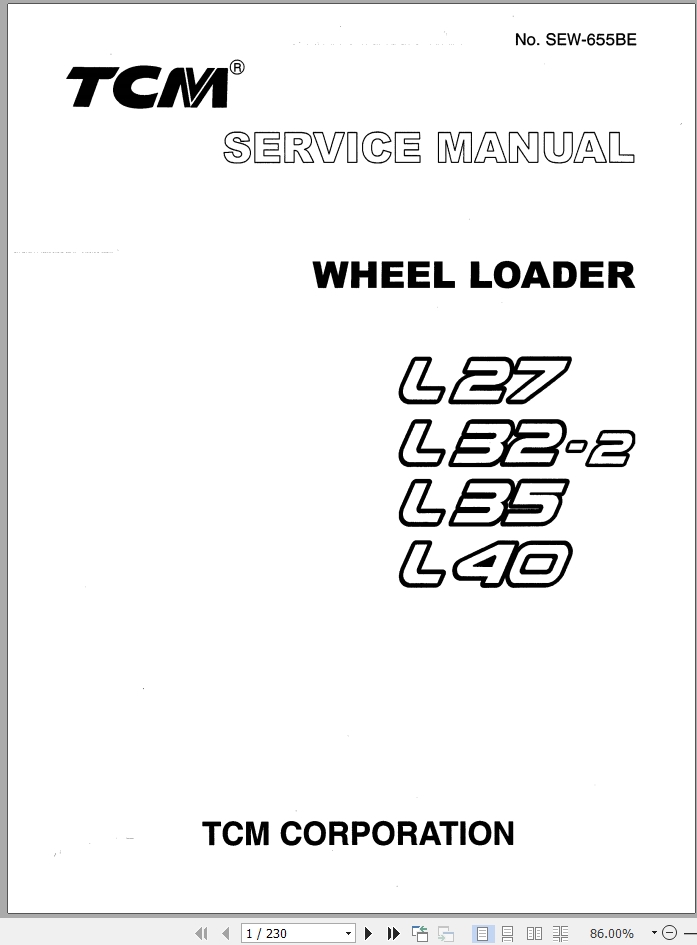 TCM L27 L322 L35 L40 Wheel Loader Service Manual SEW655BE PDF