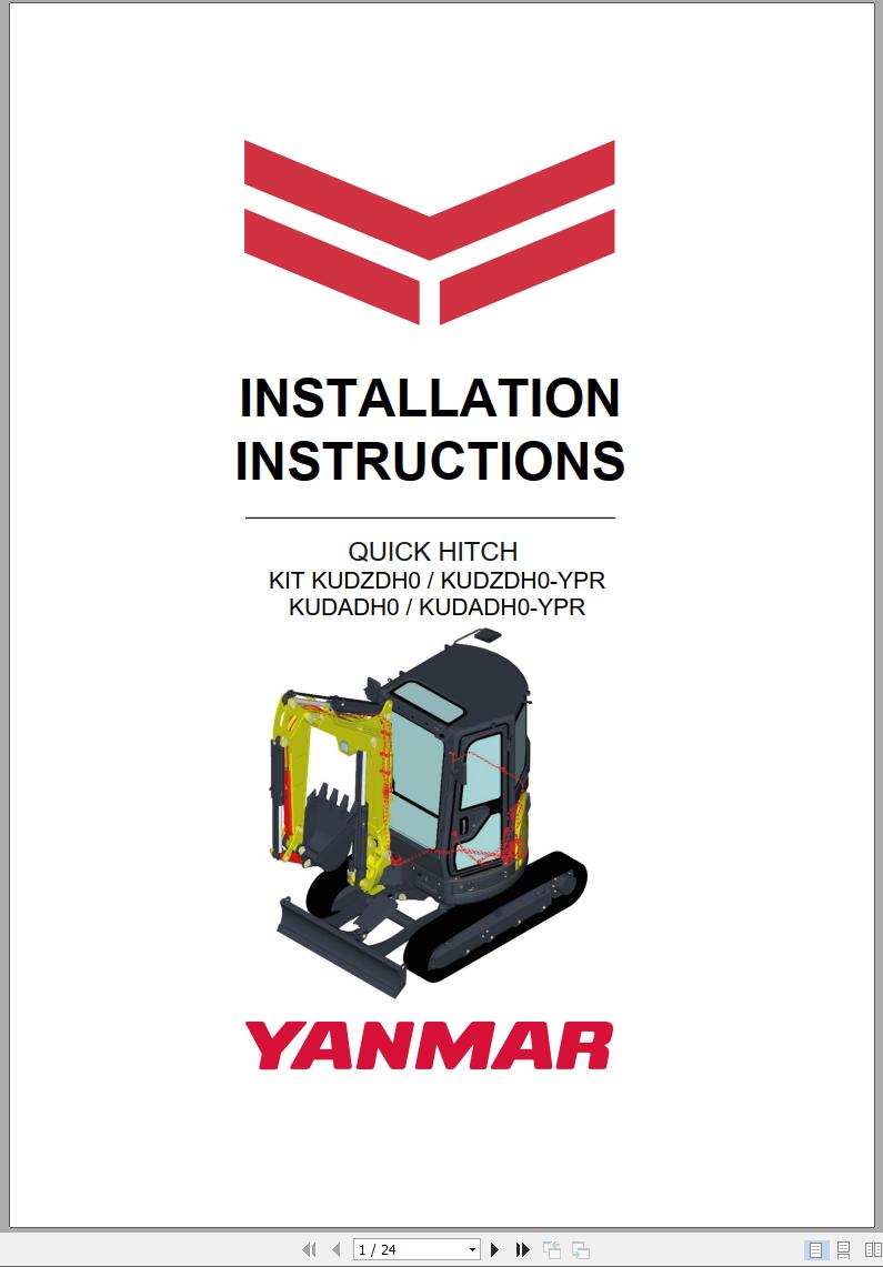 Yanmar KUDZDH0 KUDADH0 YPR Quick Hitch Kit Installation Instructions PDF