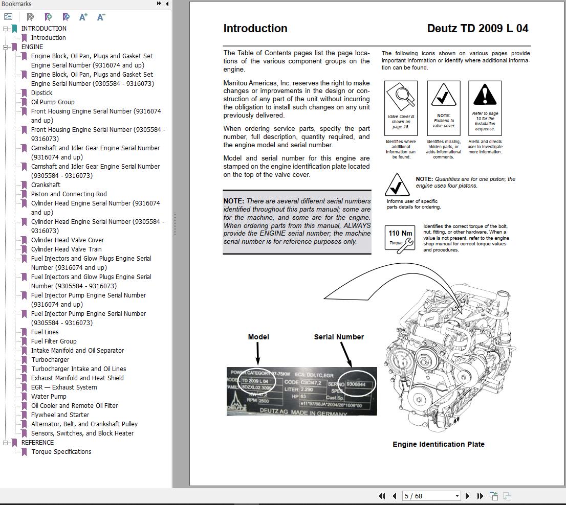 Deutz TD2009L04 Engine Parts Manual 913282 PDF