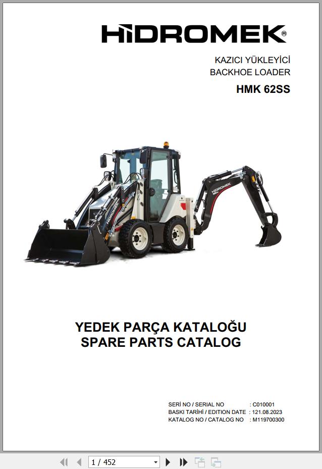 Hidromek HMK62SS Mini Backhoe Loader Parts Manual PDF