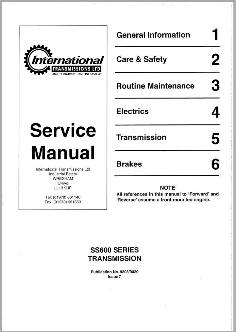 International Transmissions SS600 Series Service Manual PDF
