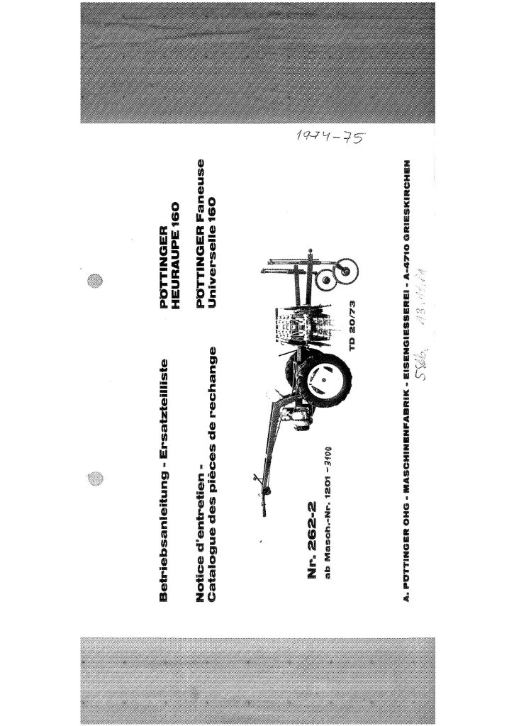 Pottinger Agricultural Heuraupe 160 Parts Manual PDF