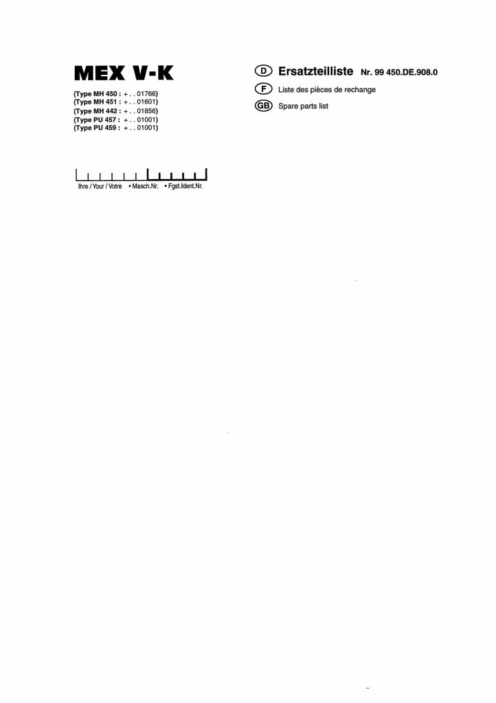 Pottinger Agricultural MEX V K Parts Manual PDF