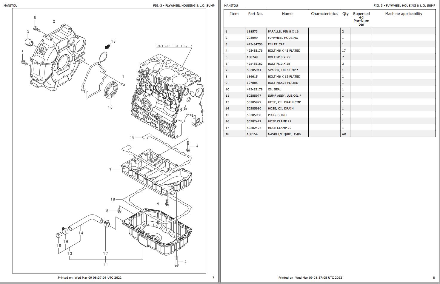 Yanmar 3TNV70XBV Engine Parts Catalog 50940095 PDF