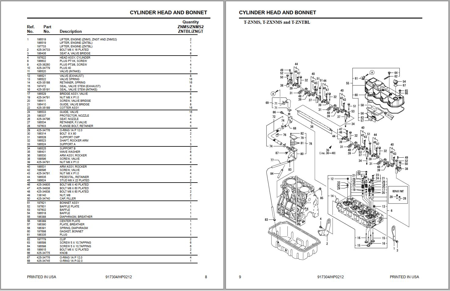Yanmar 4TNV98ZNMS To 4TNV98TZXNMS2 Engine Spare Parts Catalog PDF