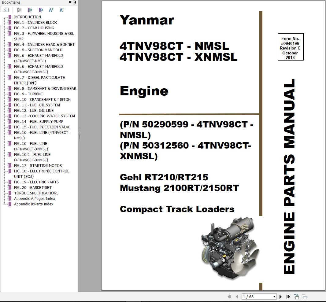 Yanmar 4TNV98CTNMSL 4TNV98CTXNMSL Engine Spare Parts Catalog