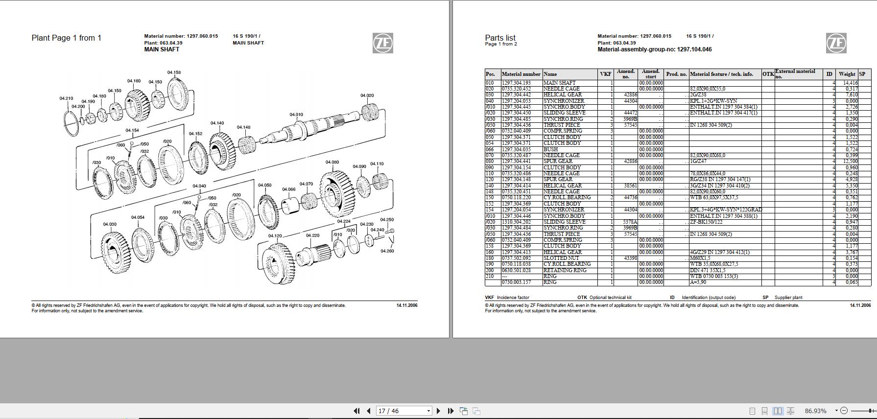 ZF 16S 190_1 Gearbox Parts Catalog 1297.060.015 PDF