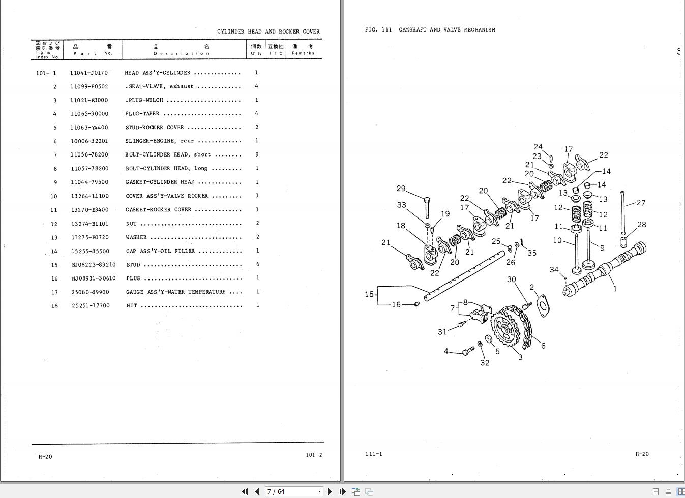Komatsu H20 Engine Parts Catalog PDF