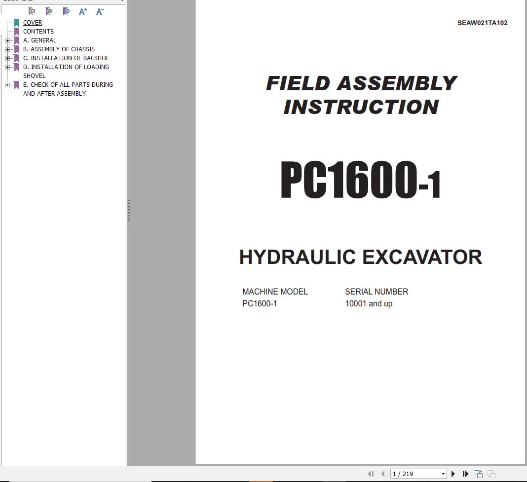 Komatsu PC16001 Field Assembly Instruction SEAW021TA102 PDF