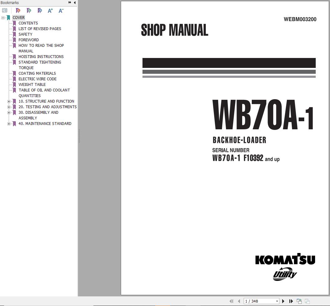 Komatsu WB70A1 Backhoe Loader Shop Manual WEBM003200 PDF