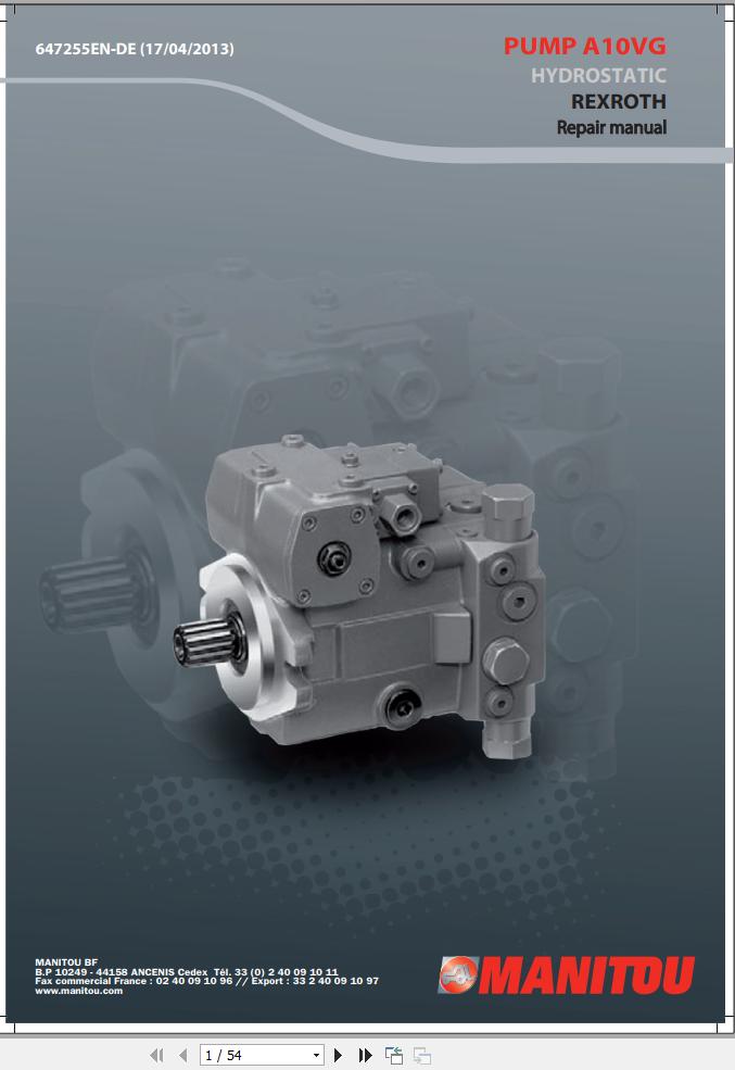Manitou A10VG Pump Hydrostatic Rexroth Repair Manual 647255ENDE PDF