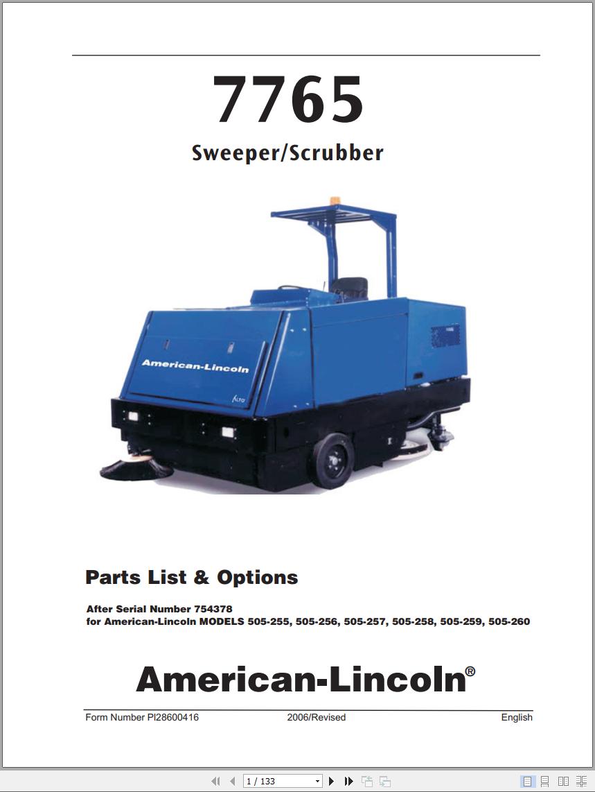 American Lincoln 7765 Sweeper Scrubber Parts Lists & Options PDF