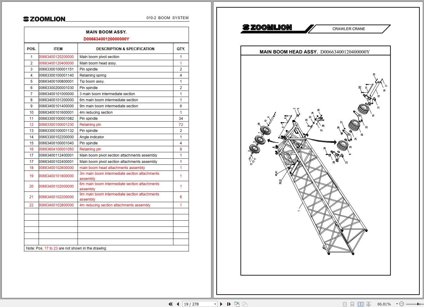 Zoomlion QUY260CR QUY32Y Crawler Crane Spare Parts Manual PDF