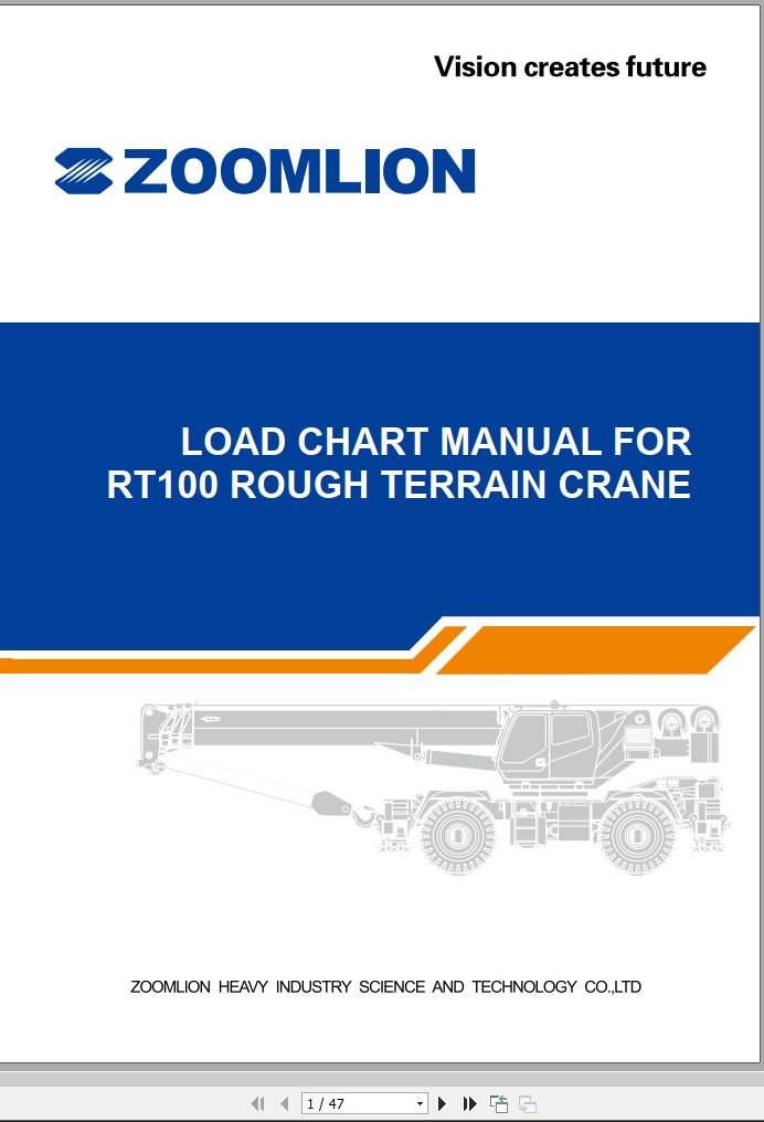 Zoomlion RT100 Rough Terrain Crane Load Chart Manual PDF