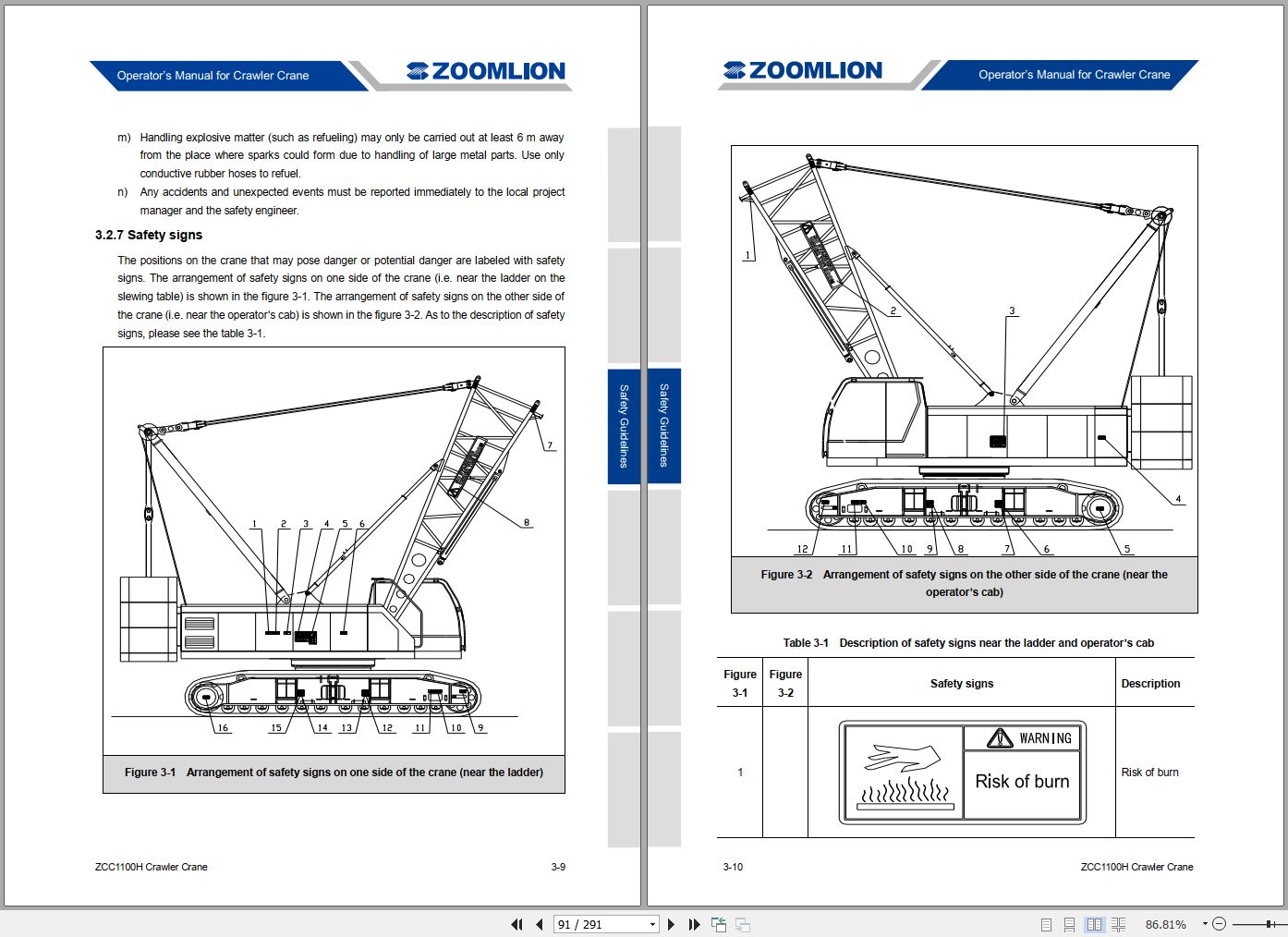 Zoomlion ZCC1100H Crawler Crane Operator Manual PDF