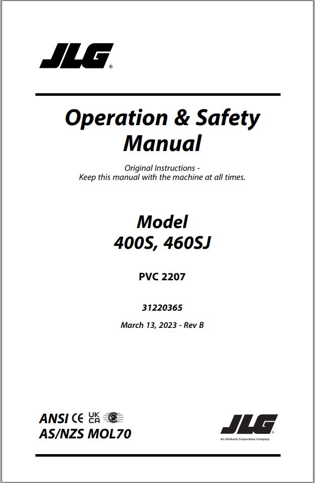 JLG 400S 460SJ Operation Safety Manual 31220365 2023 PVC 2207 PDF