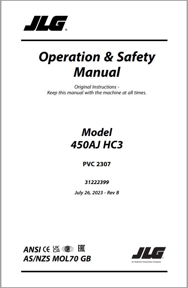 JLG 450AJ HC3 Operation Safety Manual 31222399 2023 PVC 2307 PDF