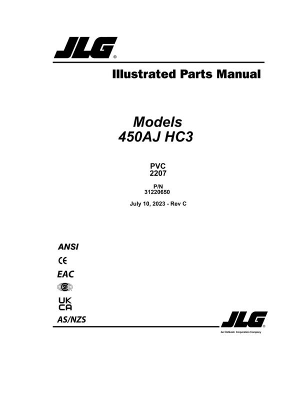 JLG 450AJ HC3 Parts Manual 31220650 2023 PVC 2207 PDF
