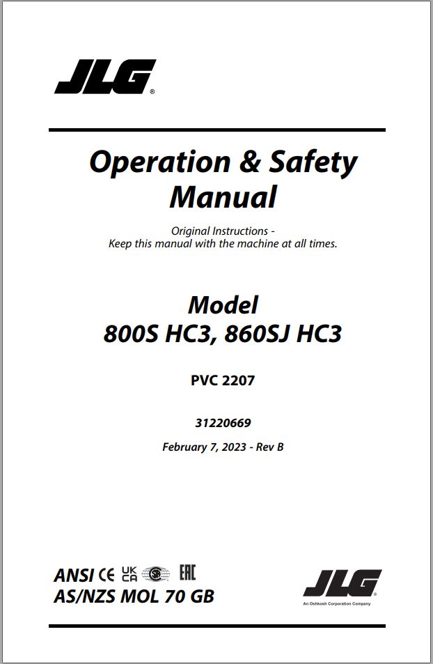 JLG 800S HC3 860SJ HC3 Operation Safety Manual 31220669 2023 PVC 2207 PDF