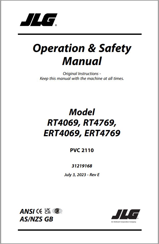 JLG ERT4069 to RT4769 Operation Safety Manual 31219168 2023 PVC 2110 PDF