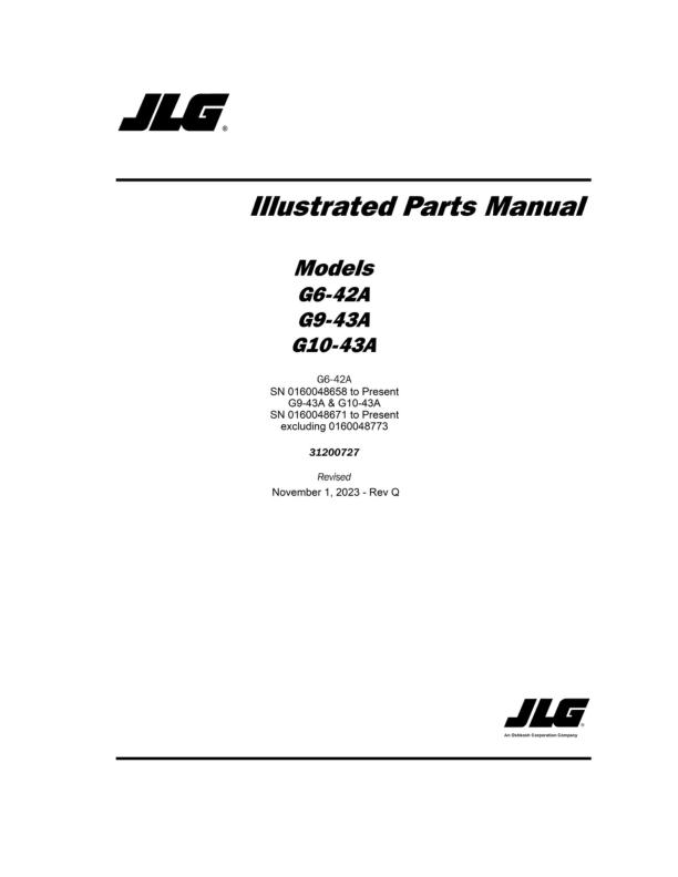 JLG G1043A G642A G943A Parts Catalog 31200727 2023 PDF