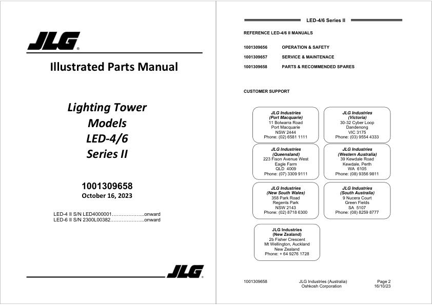 JLG LED4 LED6 II Parts Manual 1001309658 2023 PDF