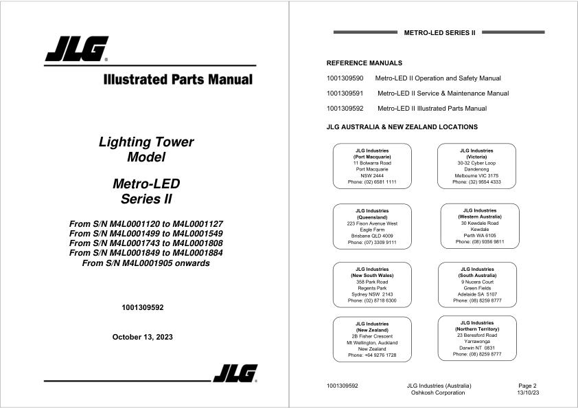 JLG MetroLEDSeries II Parts Manual 1001309592 2023 PDF