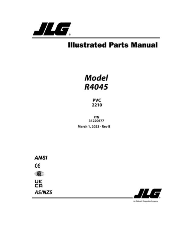 JLG R4045 Parts Catalog 31220677 2023 PVC 2210 PDF