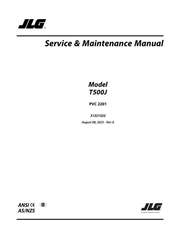 JLG T500J Service Maintenance Manual 31221322 2023 PVC 2201 PDF